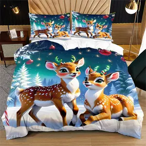 Christmas Lighted Gift Box Reindeer Bedding Duvet Cover Set (2/3 Pcs) 1 Duvet Cover + 1/2 Pillowcases (no Filler) Moonstar Moose Fits Bedroom Art Apartment Couple Residence Family Suite Homestay King Room for Couples Kids Families Young Couples Renters