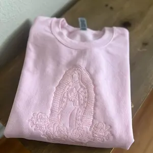 Virgencita pink Embroidery sweatshirt