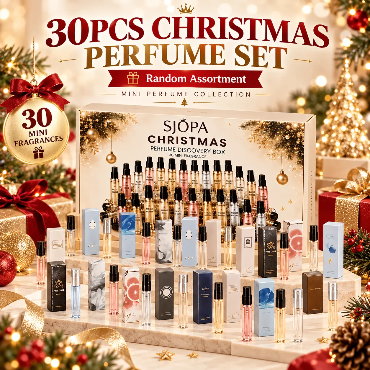 30-Piece Christmas Mini Perfume Gift Set for Women | Assorted Floral & Woody Scents | Travel Size Discovery Box | Holiday Gift for Her (Random Selection)