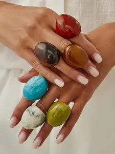 Exaggerated Fashion Geometric Oval Resin Ring, Geometric Design Ring, Bohemian Vintage Style Chunky Ring for Women, Daily Wear, Holiday Gift, Party Decoration