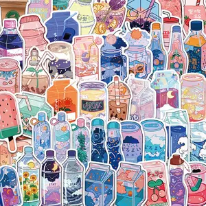 Drink Pattern Sticker, 50pcs/set Creative Drink Pattern Decorative Sticker, DIY Decals for Water Bottle, Laptop, Phone Case, Scrapbooking, Journal Making