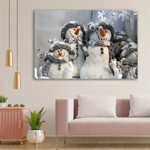 Wooden Framed Wooden Framed, Christmas Charm Snowman Canvas Wall Art - Modern Winter Themed Paintings for Living Room Home Decor Poster Ornaments
