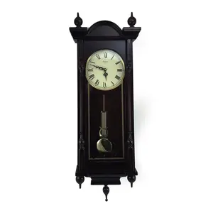 212 MAIN Bedford 31 in. Grand Antique Wood Wall Clock - Roman Numerals, Mahogany-Finish (Cherry-Oak Variation), Battery-Powered, Chime Sound, Sleep Mode, Home Decor, Ideal Gift