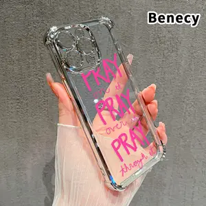 Just Pray Pattern Four Corner Anti-Fall Phone Case Transparent Electroplated Protective Cover for iPhone 16 Pro Max 15 Plus 14 13 12 11 E