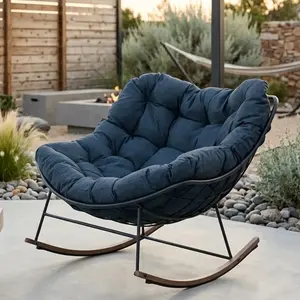 Comfortable Electroplating Rocking Chair with Cushions for Patio Porch Backyard