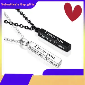 Love Engraved Stainless Steel Wishing Column Pendant Necklace - Couple Matching Jewelry for Valentine's Day Gift