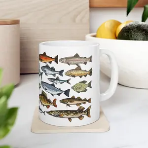 Fish Mug, Types of Fish, Fisherman Gift, Fishing Mug, Yellowfin Tuna, Striped Bass, Trout, Salmon, Ocean Fishing Freshwater Fish Angler Gift