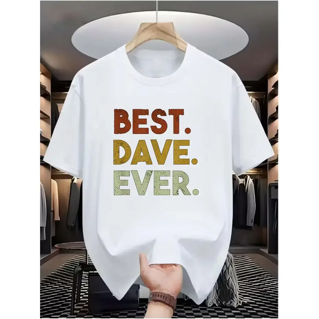 Best Dave" Men's Casual Digital Print T-Shirt - Polyester Fiber, Crew Neck, Short Sleeve, Street Hip-Hop Style, Summer European and American Fashion Trend, Sporty Style