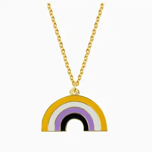 Non-Binary Rainbow Necklace with Colorful Design and Gold Chain