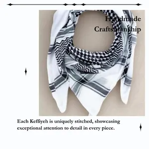Handmade Stitched Palestinian Woven Keffiyeh - Fashionable Scarf, Lightweight Soft Warm Shawl, Black and White Pattern, Soft Fabric, Everyday All Seasons Use, Ideal for Casual Wear