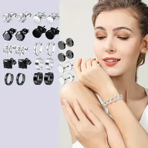 12 Piece Stainless Steel Hip Hop Men's Earrings for Boys Girls Beauty & Personal Care