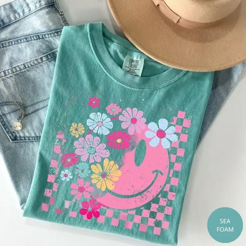 [Sale Up To 50%] Comfort Colors Retro Smiley Face Floral T Shirt, Inspirational Tshirt, Self Worth Motivational T-shirt, Self Love Gift, Mental Health Matters Graphic Tee, Cotton Fabric, Gift For Her – Francis Reminder