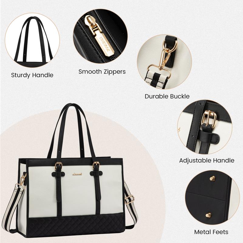 【Valentine's Day Gift】LOVEVOOK Laptop Tote Bag with Clutch Purse, Canvas Computer Bag Office Briefcase, Casual Handbag for Travel, Crossbody for College, Teacher, School TikTokShopJumpstartSale