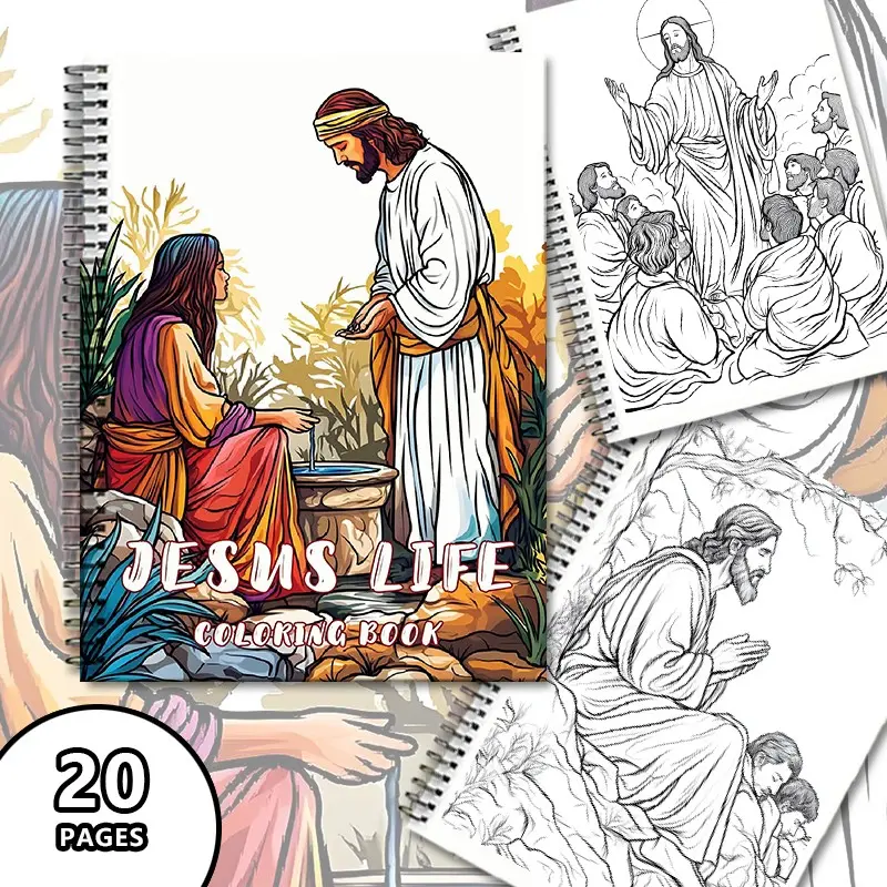 Bible Story Coloring Book - Jesus' Footprints Adult Meditation Edition, 20 Pages A4 Thick Paper Dual Coil, Relaxing Coloring Activity