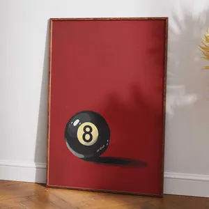 Lucky 8 Ball Wall Poster, Vintage Pool Ball Print, Red Pool Poster, Retro Aesthetic Apartment Decor, Trendy Printable
