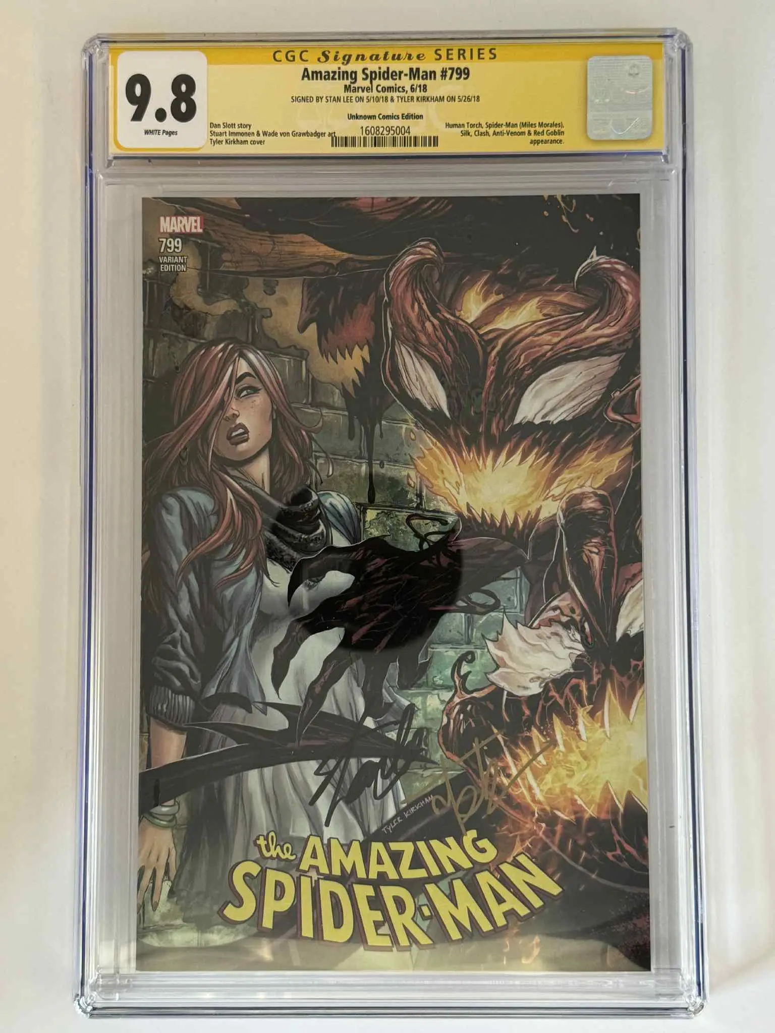 The Amazing Spider-Man #799 Collector's Edition Comic Book - Double Signed by Tyler Kirkham, Stan Lee - CGC 9.8 Near Mint/Mint Yellow Label Retailer Exclusive Variant