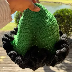 Women's Crochet Ruffle Beanie, Acrylic-Polyester Fabric Hat with Metal Accent, Unisex Fashion Accessory