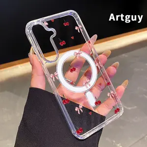 Cherry Bow Love Advanced fashion giftMagnetic Case for Samsung Galaxy S24 Plus S25 Ultra S23 FE Ultra S22+ Shockproof Soft Premium Stylish Durable Protection Case