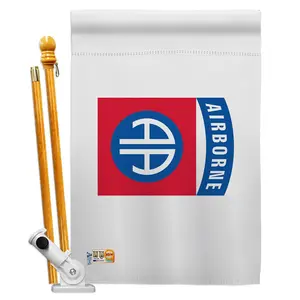 212 MAIN Vertical Wood-Print Weatherproof Flag Set, 28x40 in. Military Impressions Double-Sided Wall Mount House Flag with Pole Bracket Hardware for Outdoor Use, Readable Text