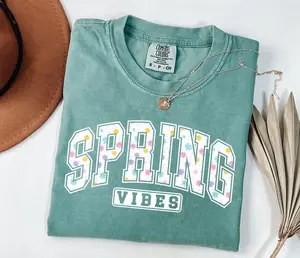 Comfort Colors Spring Vibes TShirt, Floral Spring Tee, Cute Easter T-Shirt, Preppy Aesthetic Tee, Spring Break Outfit, Stylish Apparel
