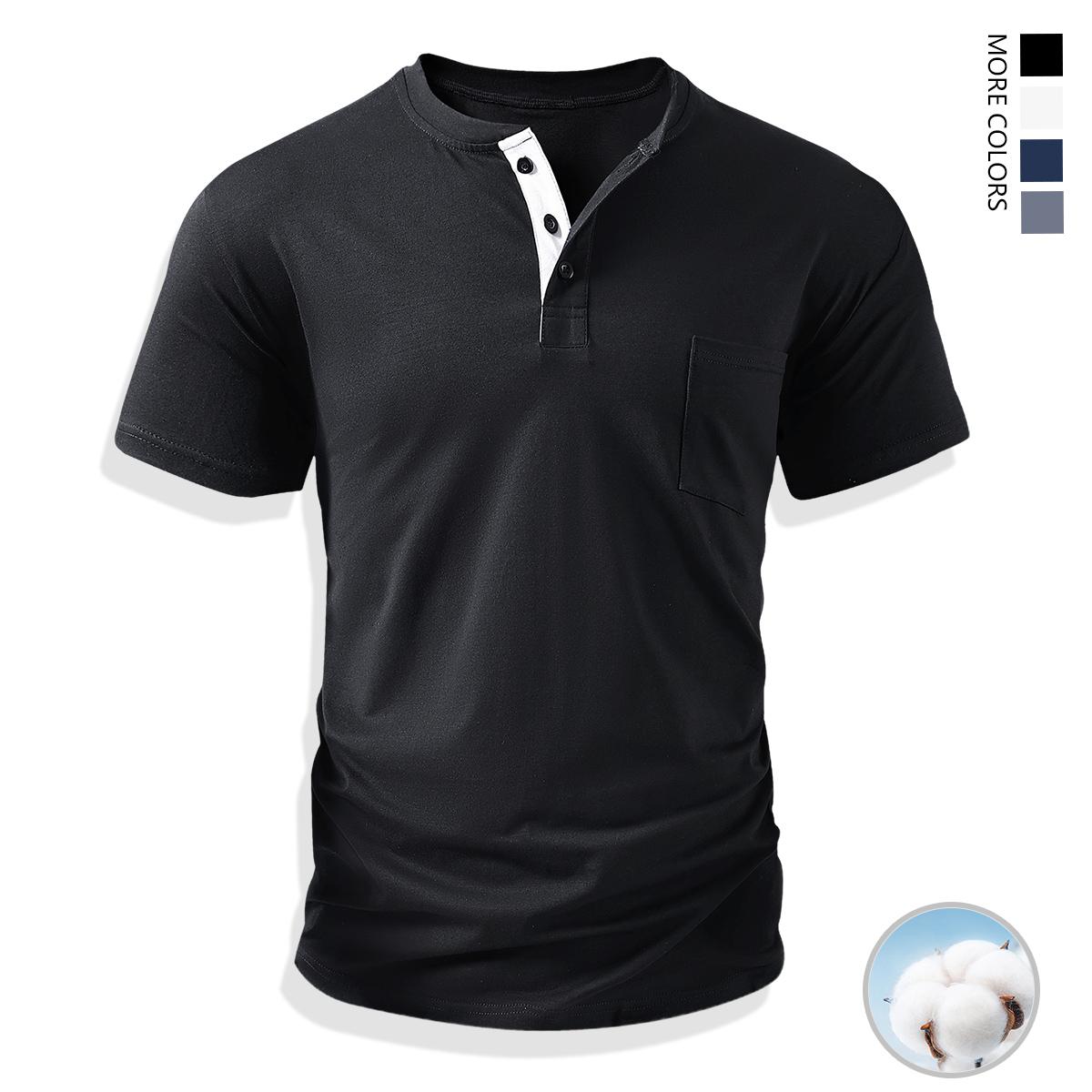 TOOTD Premium — High-stretch men’s polo shirt with a Henley collar (true size), 95% cotton + 5% spandex premium fabric—highly elastic, comfortable, breathable; men’s riding apparel, rowing apparel; 13 oz heavyweight; summer essential.