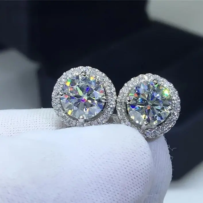 Men's S925 Sterling Silver Round Cut Moissanite Stud Earrings, VVS1 D Color Hypoallergenic Minimalist Jewelry, GRA Certified High-Quality Everyday Wear, Model 6613