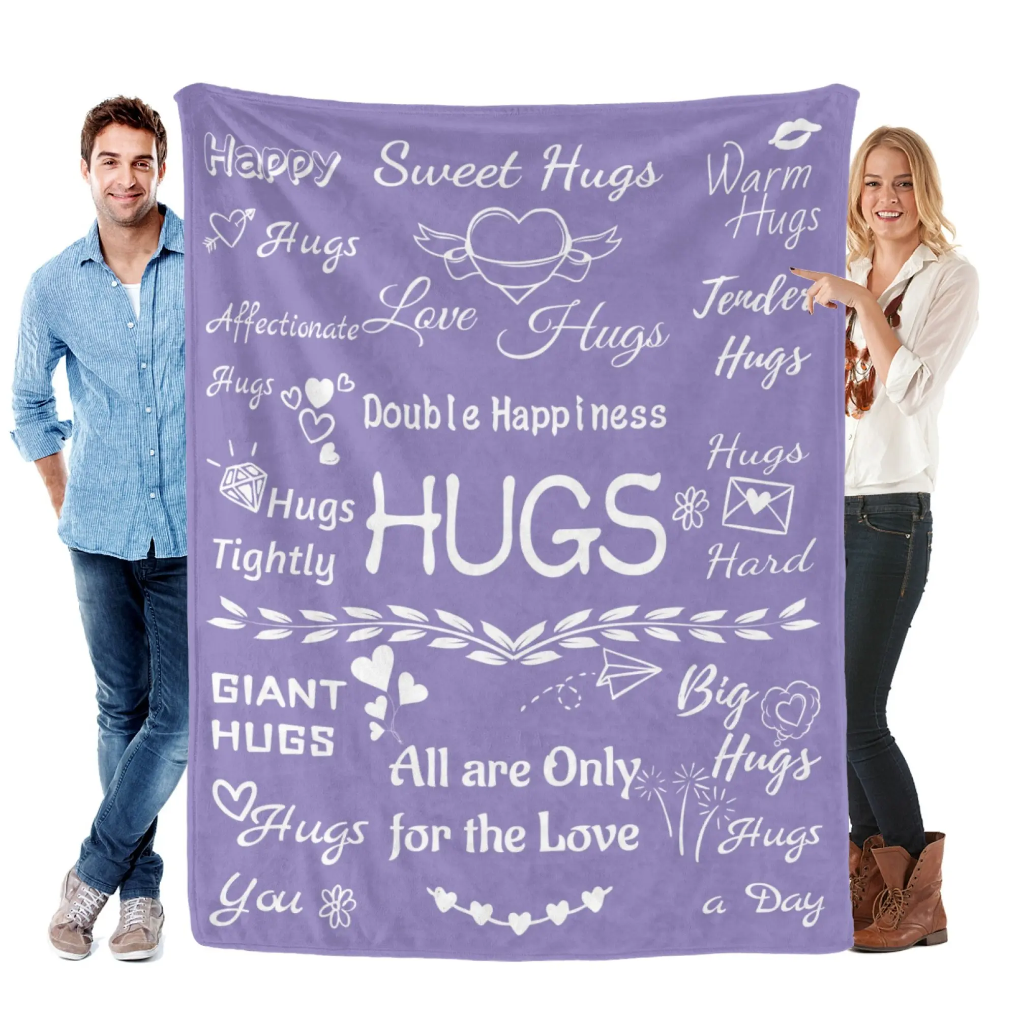 Women's Classic Super Soft Flannel Blend Hug Blanket - Machine Washable Heartwarming Blanket Gift for Get Well Soon Care Package