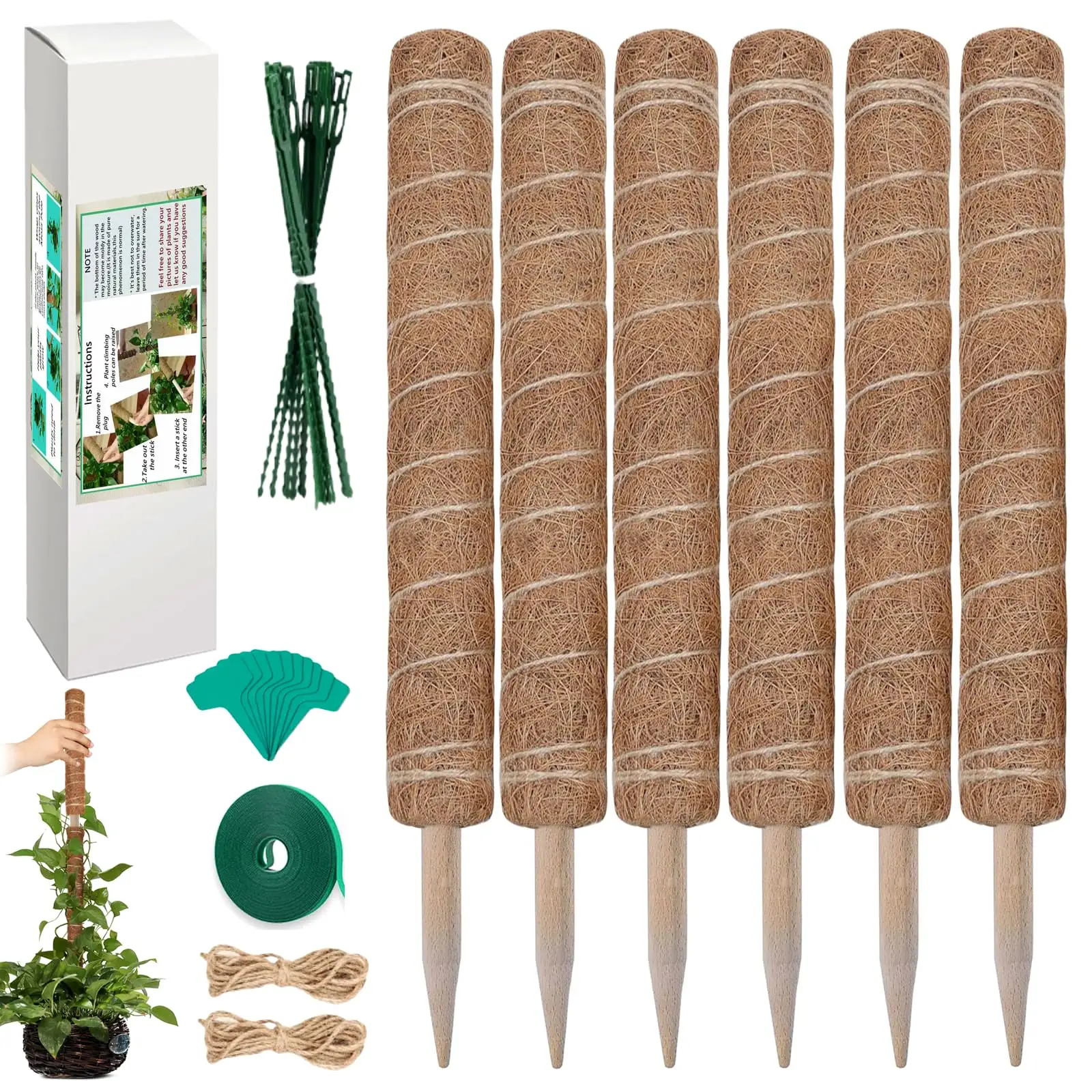 123 inch 6 Pack Plant Moss Pole for Plants Monstera Pole 20.5", Coco Coir Totem Support Stakes Moss Pole for Indoor Climbing Plants Creepers to Grow U
