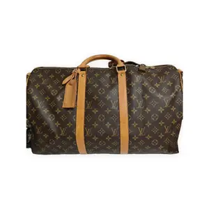Pre-owned Louis Vuitton Monogram coated canvas with Vachetta leather trim Professional & Technology Bags Keepall 50 Brown monogram with natural Vachetta leather Very Good S014260416050