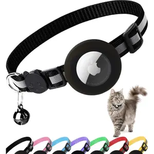 ATUBAN Airtag Cat Collar Breakaway, Reflective Kitten Collar with Apple Air Tag Holder and Bell for Girl Boy Cats, 0.4 Inches Does not apply