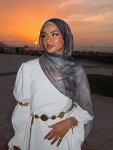 Boho Style Ink Painting Print Scarf, Soft Sunscreen Windproof Modesty Hijab, Beach Vacation Shawl Wrap, Fashionable Accessory for Women
