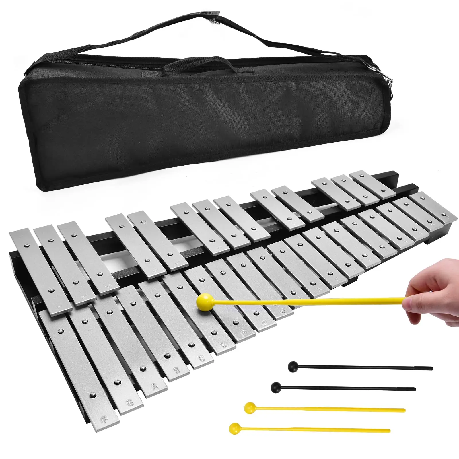 32-Note Foldable Glockenspiel Percussion Instrument Set, Aluminum Metal Bars with 4 Mallets & Carry Bag, Beginner Musical Kit for Kids, Birthday/Christmas Gift for Early Music Cultivation