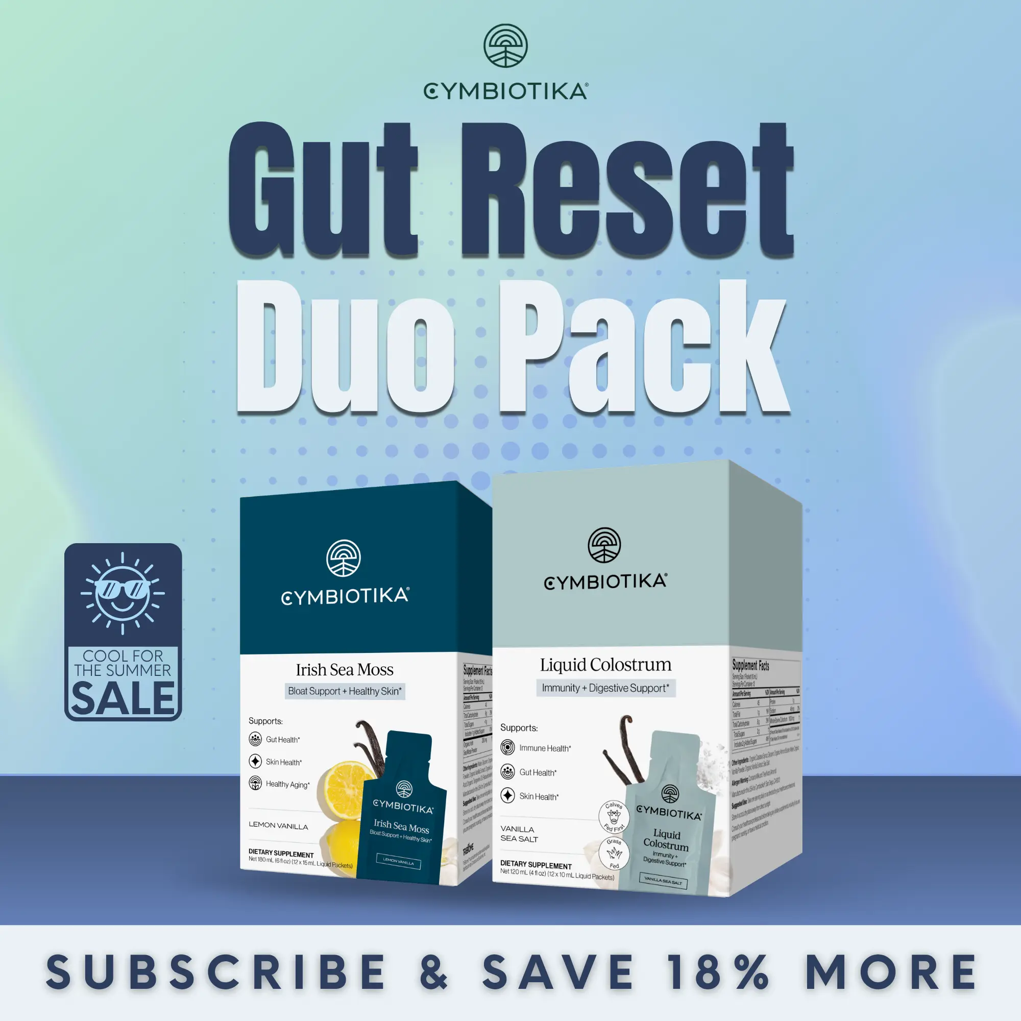 Gut Reset Duo Pack | 12*2 Packets | Liquid Colostrum + Irish Sea Moss | 52 Packets | Gut Health, Immune Support & Radiant Skin | Bovine Colostrum & Organic Sea Moss with Tribiome & Rējen