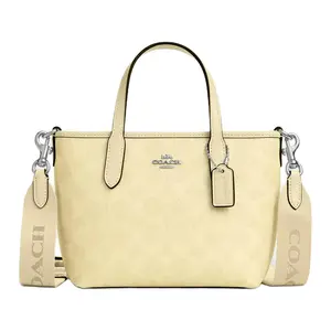 COACH City 15 Mini Tote Bag with Metal Hardware and Logo Print in Yellow Coated Canvas for Women