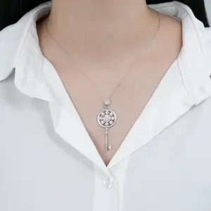 【8.8 TAKE ME HOME】Victorian Floral Key Pendant vvs Synthetic Moissanite Necklace in 925 Sterling Silver 【8.8 TAKE ME HOME】Victorian Floral Key Pendant vvs Synthetic Moissanite Necklace in 925 Sterling Silver