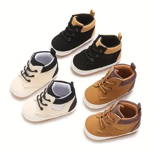 Baby Boys' Stylish-On Sneakers Soft Rubber-Top Casual Walking Shoes Black & Beige Polypropylene Material 0-1 Year Olds Comfortable Durable Playtime