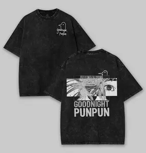 Retro Limited Goodnight Punpun Anime Double Printed Lightweight Acid Washed Tee anime lover, anime merch Casual Cotton vintage anime streetwear