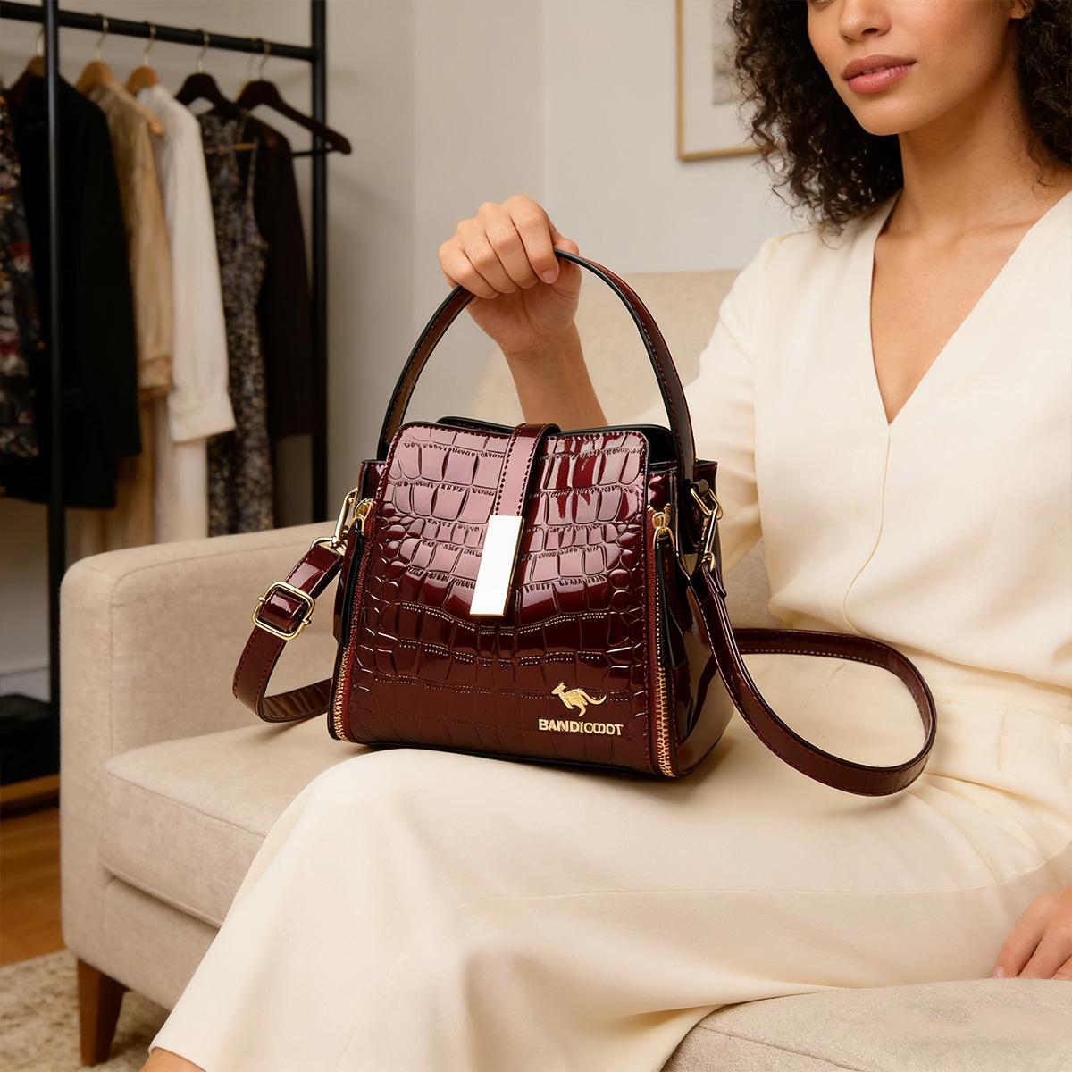 Fashion Trend Women's crossbody Red Exquisite Shoulder Messenger handbag Bright Leather Bucket Bag for Daily Travel and Holiday Appointments Red Charol Purse Mother's Day Gift