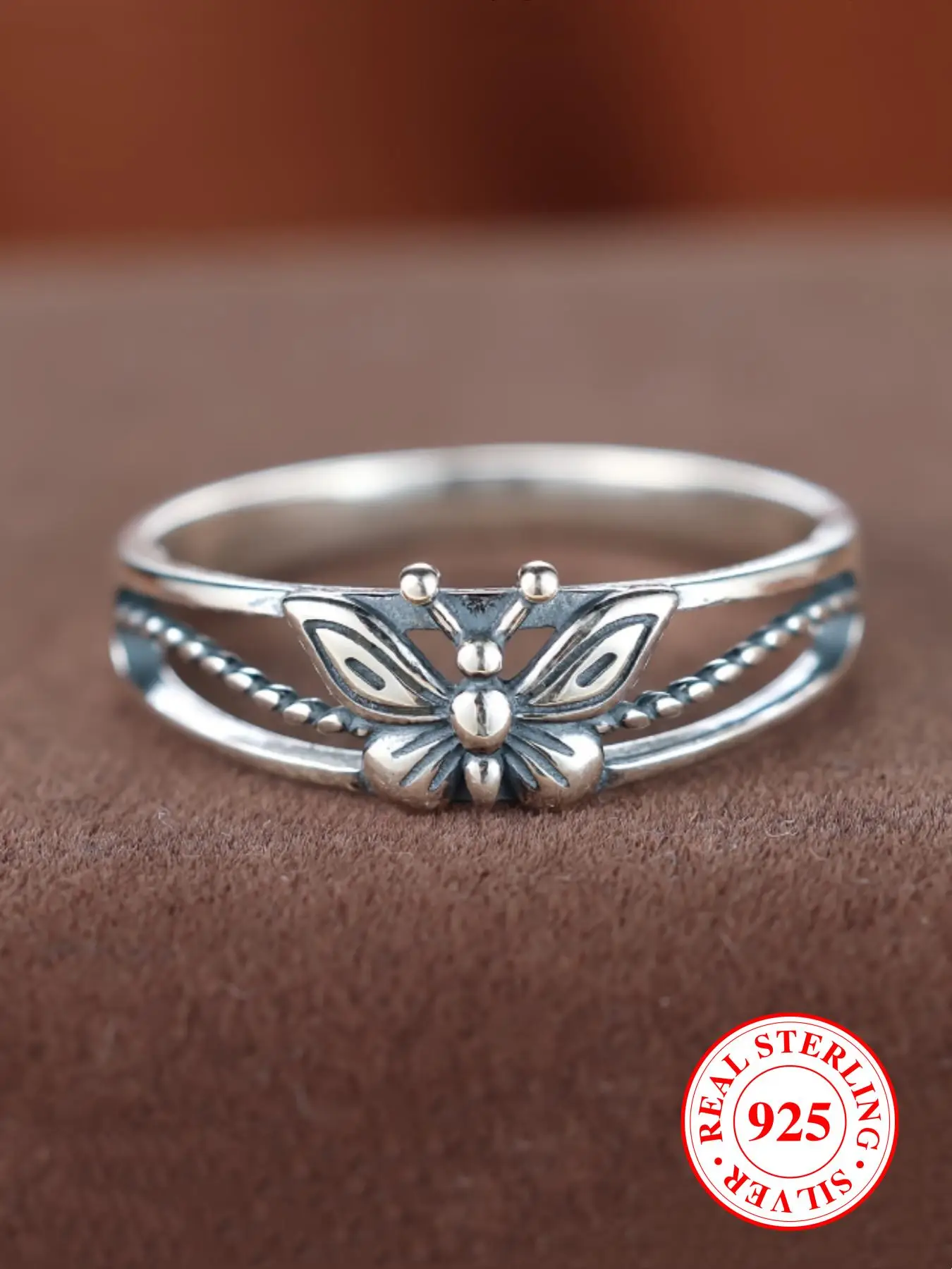 925 Sterling Silver Butterfly Design Ring, Vintage Ring for Women, Fashion Jewelry for Party, Daily Clothing Decor, Trendy Exquisite Jewelry for Birt