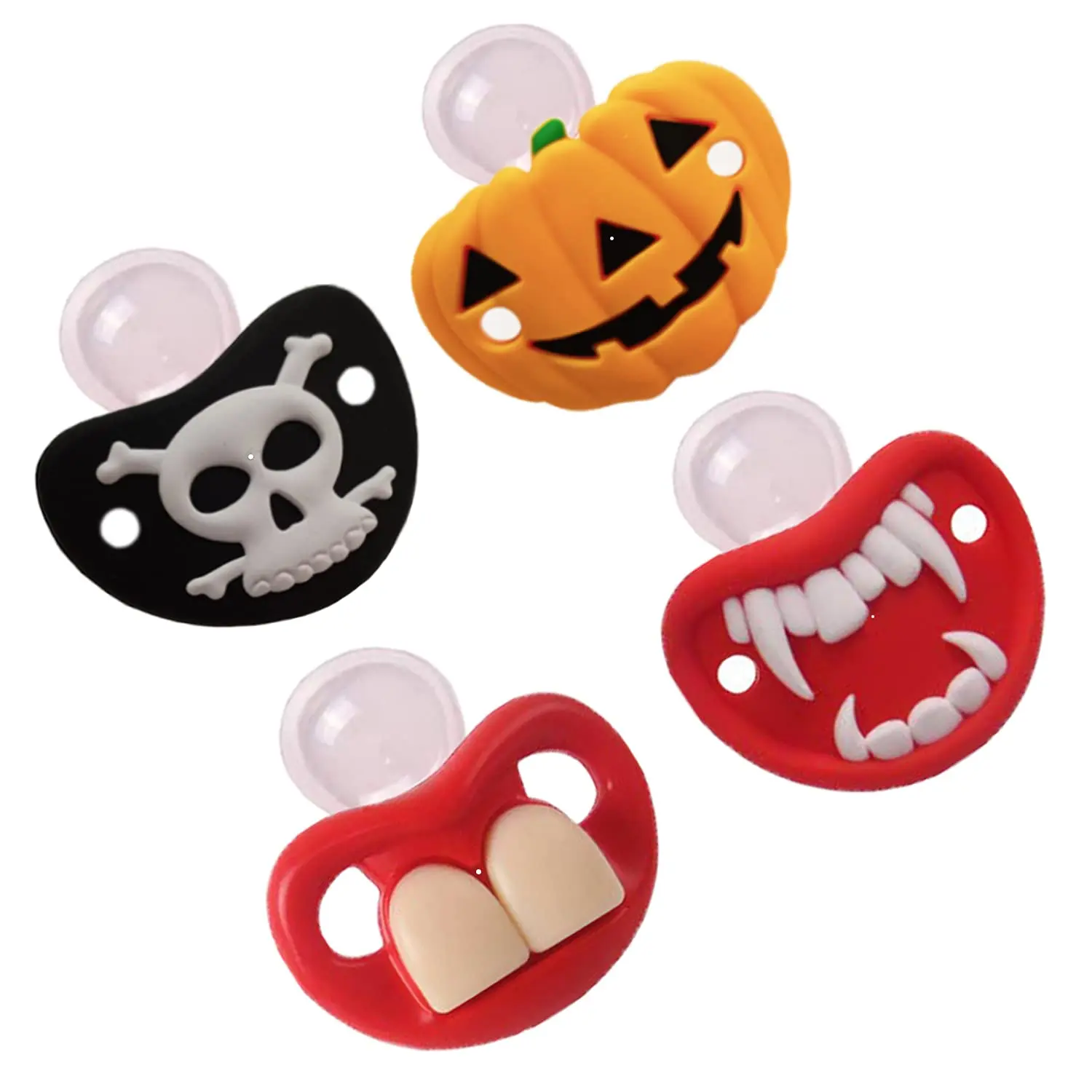Funny Halloween Pacifiers for Babies 0-18 Months, Pumpkin Skeleton Vampire Baby Pacifier, BPA Free Silicone Infant Soothers, Halloween Gifts for Baby Boys & Girls, 4 Pack