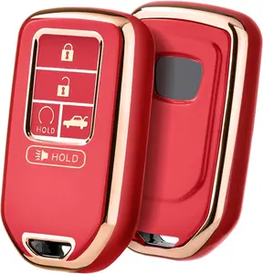 Key Fob Cover for Honda,Key Fob Case for Honda Accord CRV Civic Pilot Odyssey Passport Premium Soft TPU Full Protection Key Shell(Gold Edge Red)
