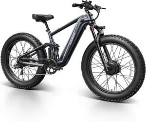 Puckipuppy Dual Motor Electric Bike for Adults 1600W, 48V 20AH Battery, Full Suspension 26" Fat Tire E Bike, 28MPH 80Miles Range Mountain Electric Bicycle, 7 Speed, Golden Retriever Lightweight Folding Ebike Hydraulic Brakes e bike