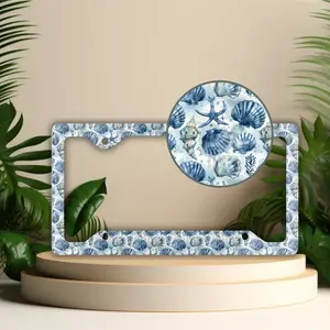 Blue Seashell License Plate Frame, Beach Lover Car Accessories, Beachy Car Decor, Ocean Themed Vanity Tag Holder, Cute Shells License Cover