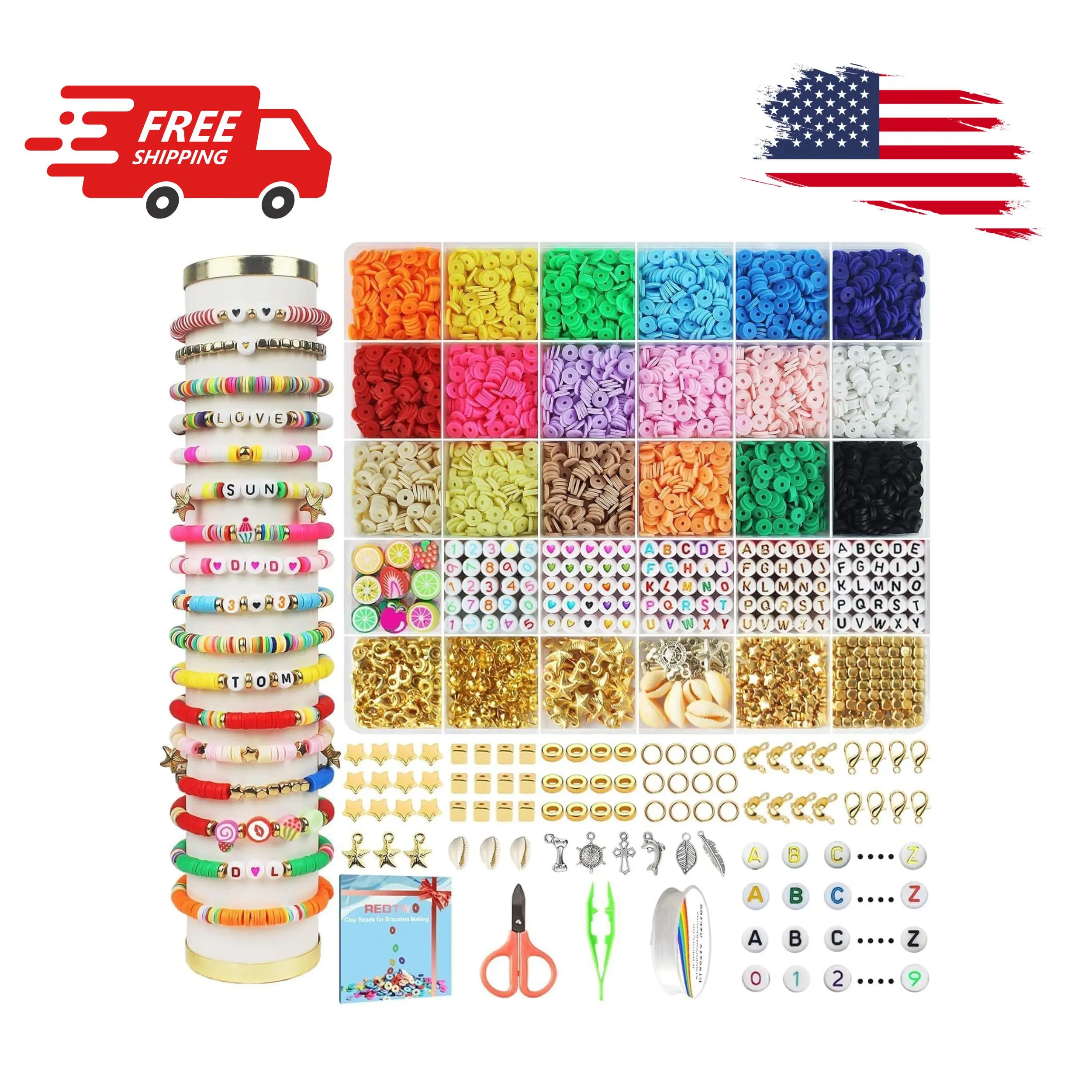 5100 Clay Beads Bracelet Making Kit, Flat Preppy Beads