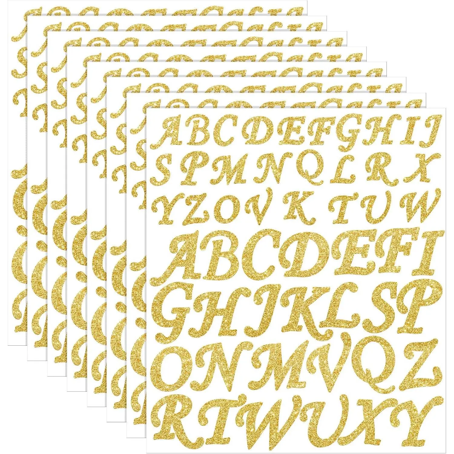 Self Adhesive Vinyl Alphabet Letter Stickers, 416-Count 8 Sheets (2 in, 3 in Glitter) for DIY Crafting, Scrapbooking, Classroom Decor, Alphabet Stickers