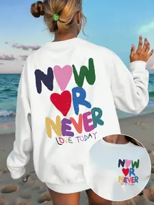 Women's Oversized Loose Fit Letter Print Sweatshirt, Soft Cozy Fall Winter Top, Casual Daily Wear, Perfect for Layering &