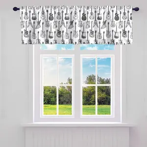 Feelyou Rock Music Themed Guitar Print Curtain Valance - 52x12in, 1 Panel, Black Grey Interesting Pattern, Unique Design, Vibrant Colors for Kitchen