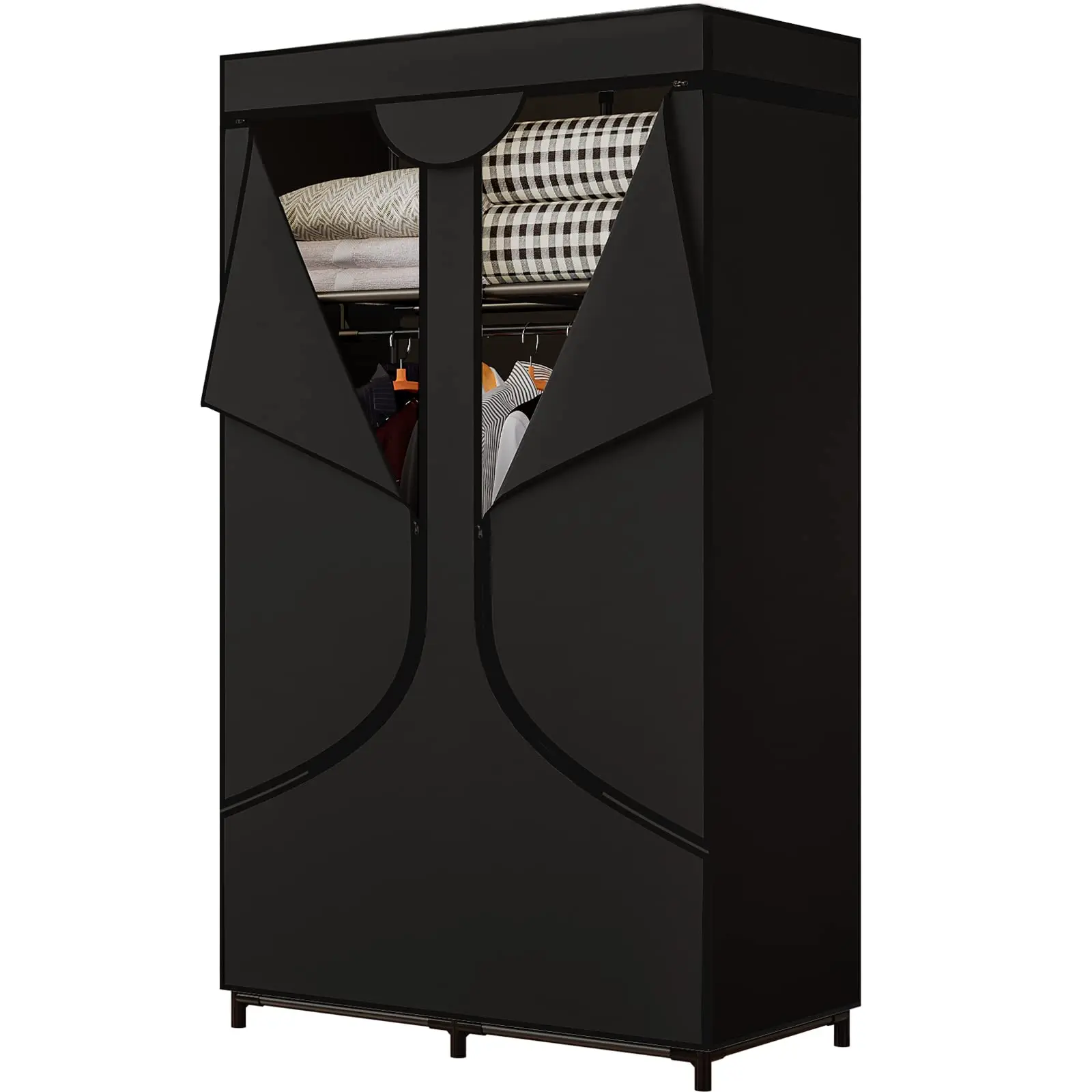 Portable Wardrobe Closet Clothing Organizer with Dustproof Non-Woven Fabric 34 Inch Clothes Hanging Rack for Bedroom High Quality Iron Materials Coffee Color Multifunctional Storage Solution