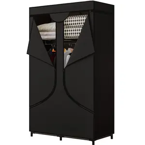 Portable Wardrobe Closet Clothing Organizer with Dustproof Non-Woven Fabric 34 Inch Clothes Hanging Rack for Bedroom High Quality Iron Materials Coffee Color Multifunctional Storage Solution