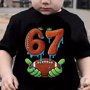 World Bowl 67 Kids football T-shirt Retro Drip Print football Themed CrewneckT-shirt Fit for Teen Girls & Boys